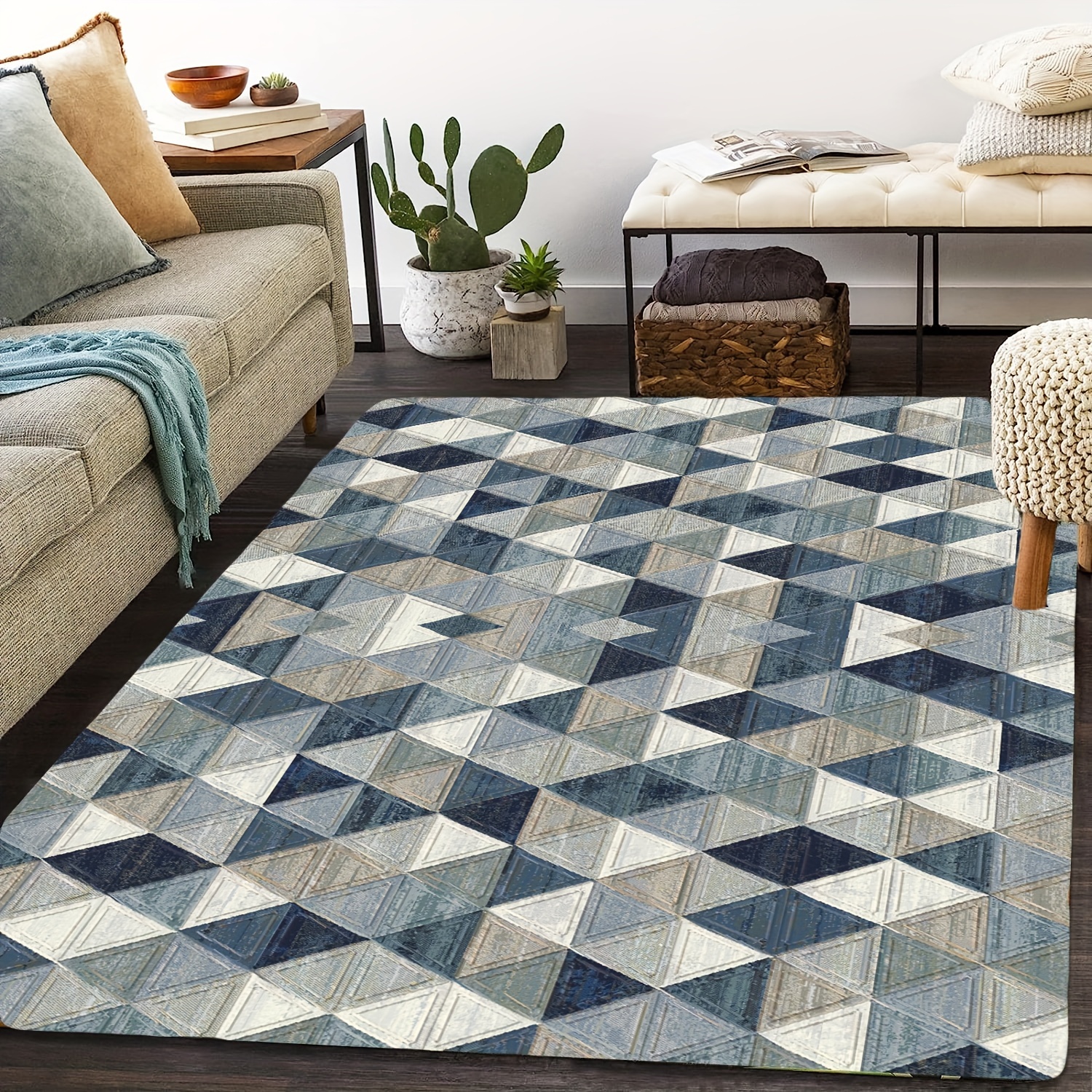 Modern Geometric Kitchen Rug Soft Faux Sheepskin Floor Mat