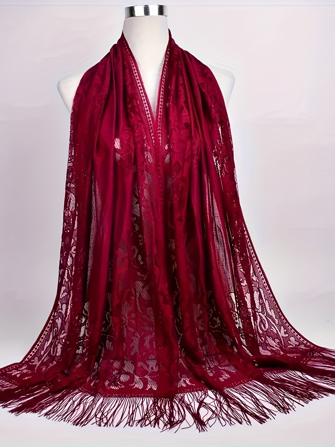 Lace Batwing Sleeve Beach Cover Up with Tassel Trim