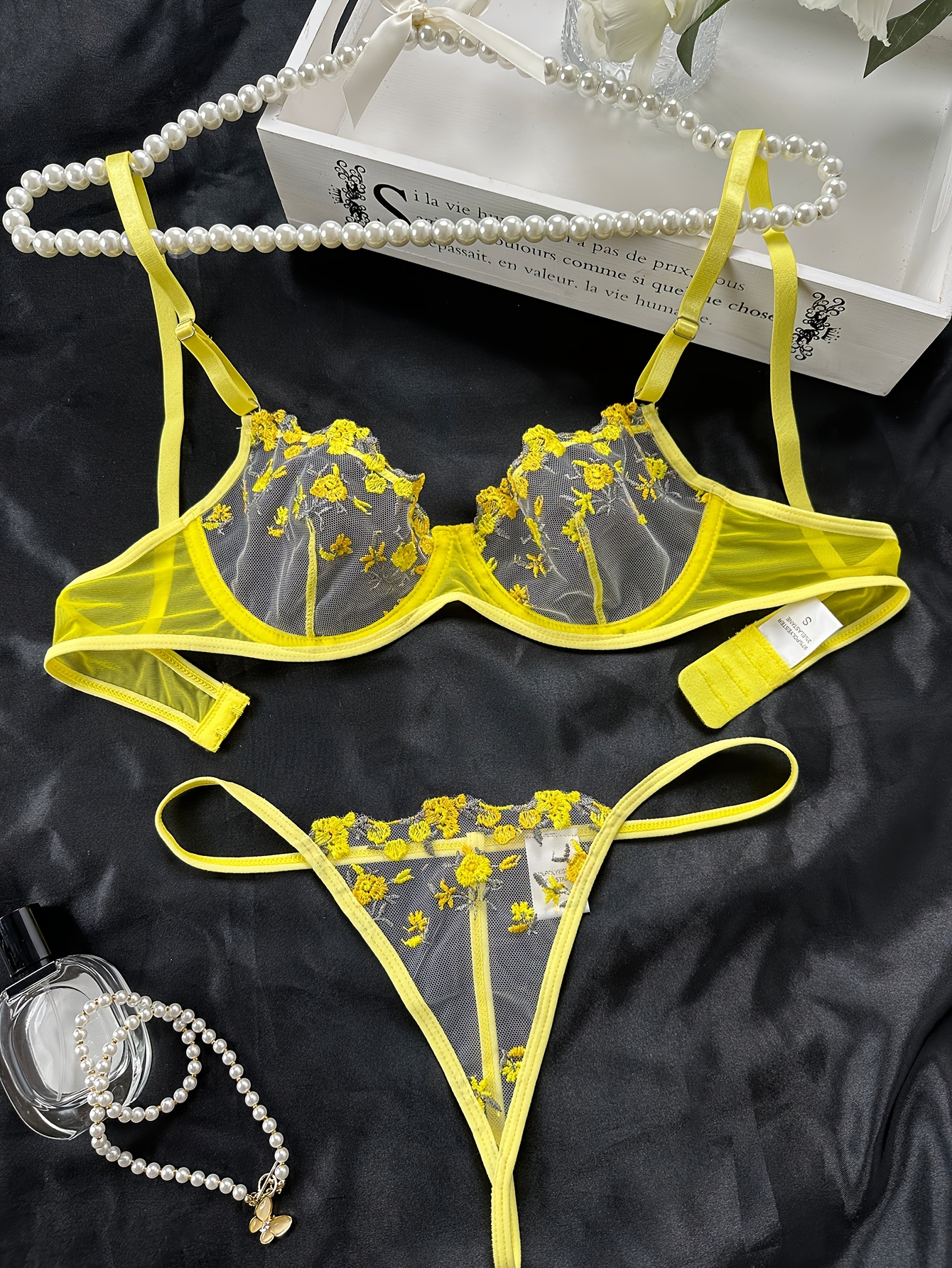 Sexy Lingerie Bra Panties Set Transparent Bra G-String Underwear T