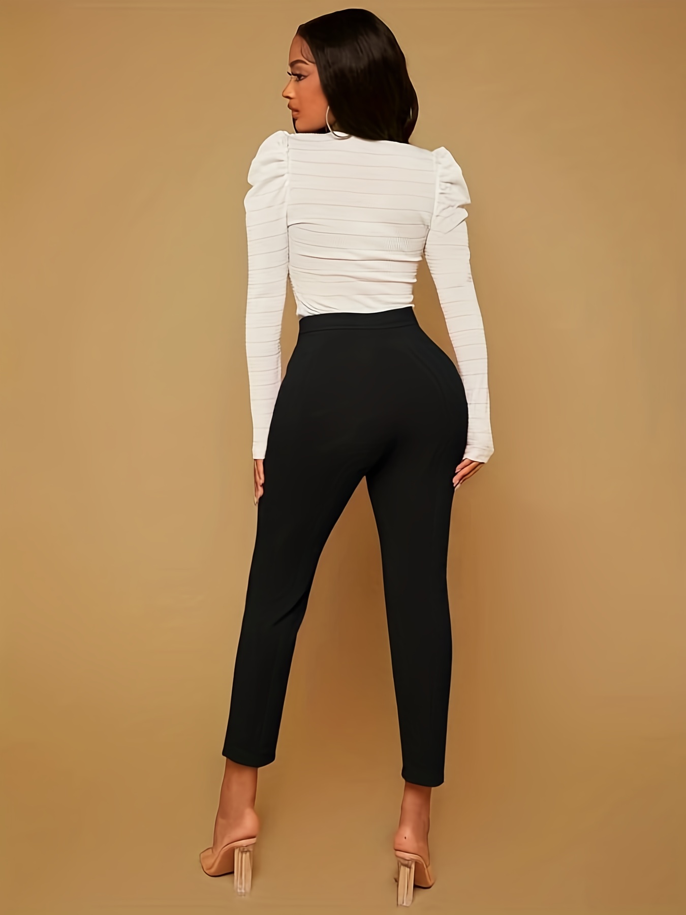 Solid High Waist Slim Pants Casual Crop Pants Spring Summer - Temu