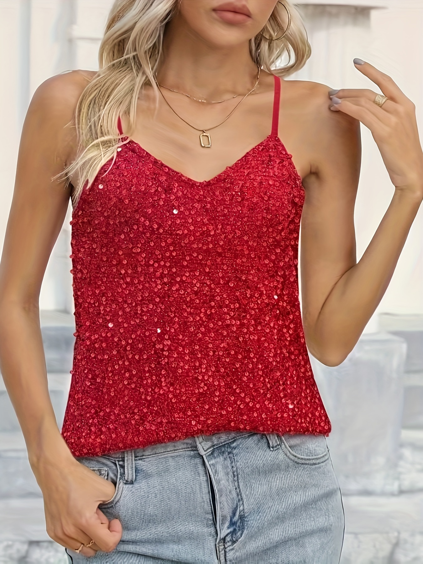 Womens Thin Strap Camisole - Red