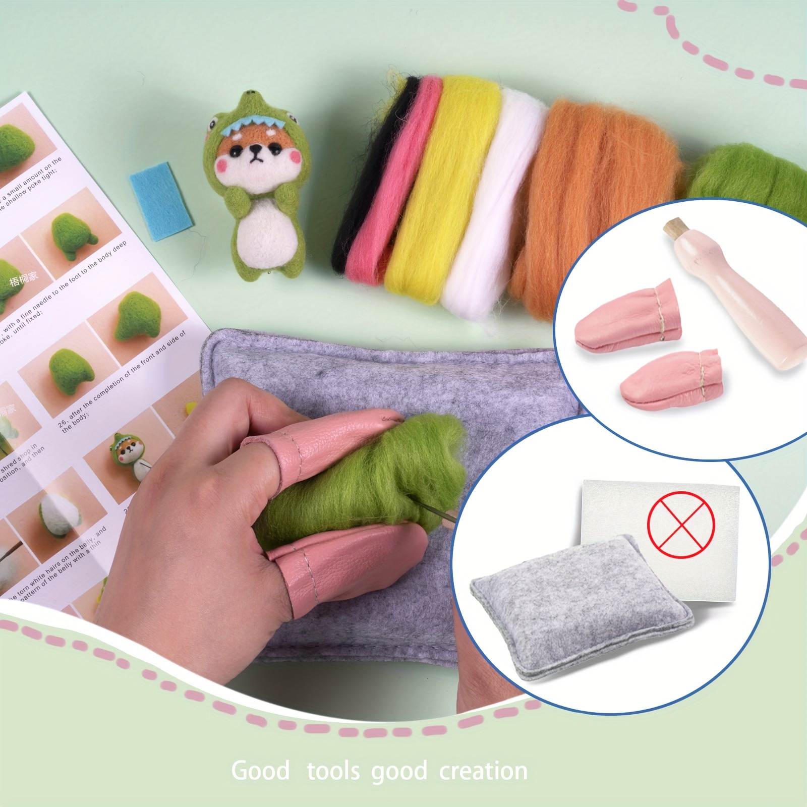 Cute Wool Needle Felting Kit For Beginner Starers Black Wood - Temu