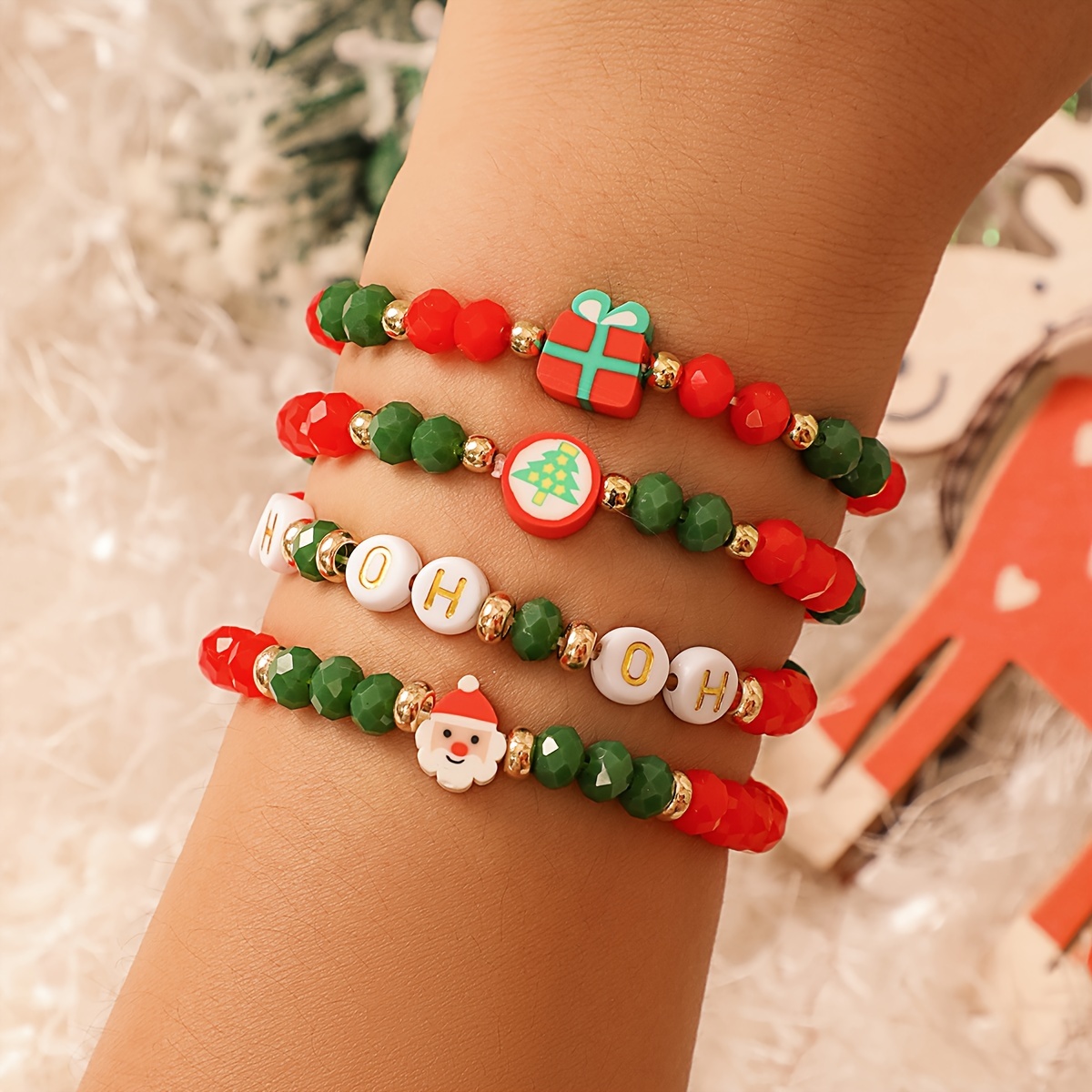 Christmas Soft Clay Beaded Bracelets Cute Santa Claus - Temu
