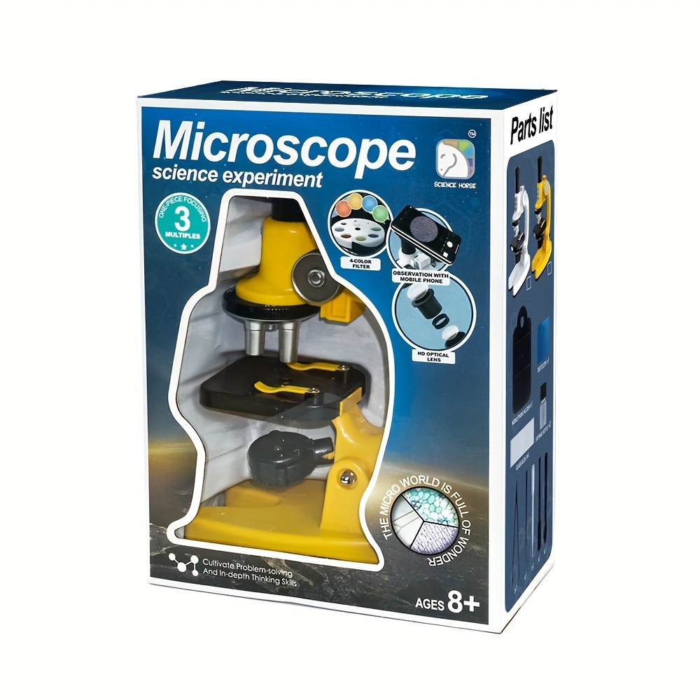 Microscopio para niños 100x-1200x, Kit de microscopio para principiantes, con  microscopio, muestra de diapositiva de plástico, luz led, kit de vástago de  experimento científico