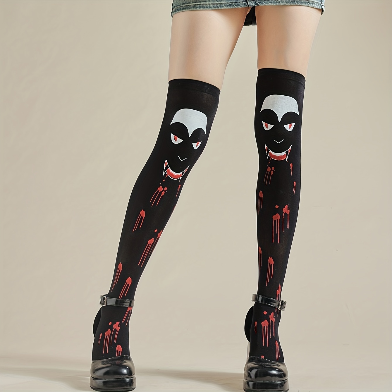 Bat Print Thigh High Socks, Halloween Funny Over The Knee Socks, Women's  Stockings & Hosiery - Temu