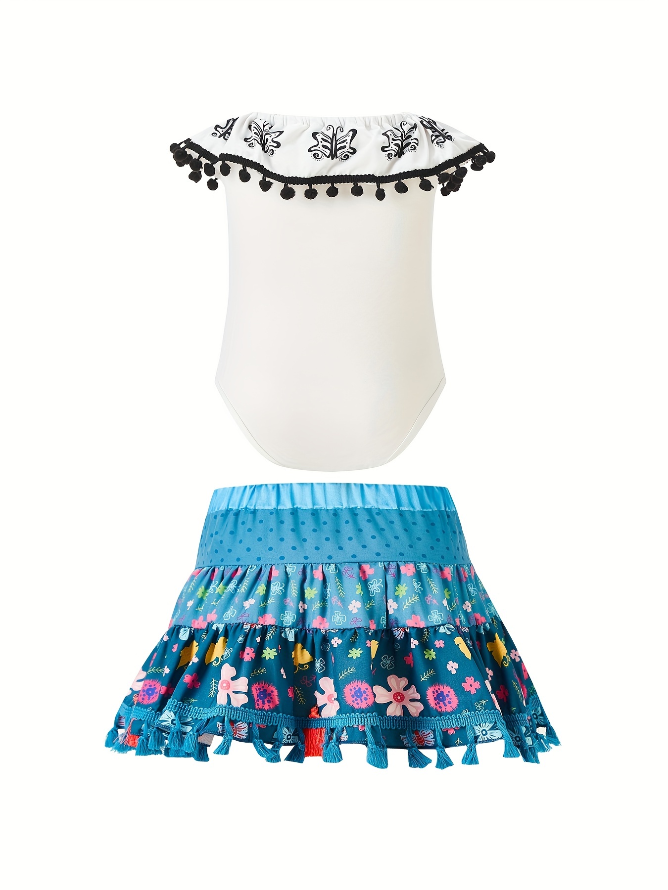 Floral Puffy Skirt & Butterflies Romper Set