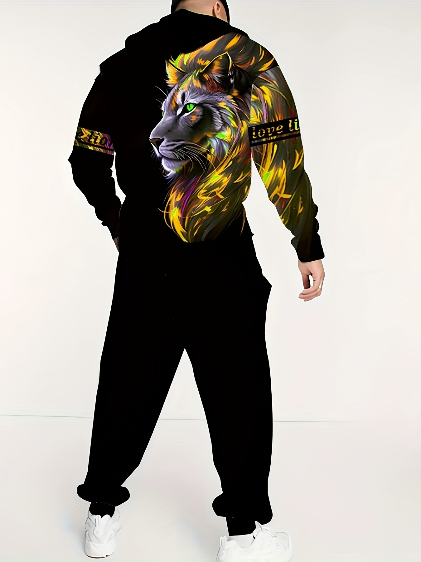 Plus Size Men's 3d Lion Print Hooded Sweatshirt Sweatpants - Temu