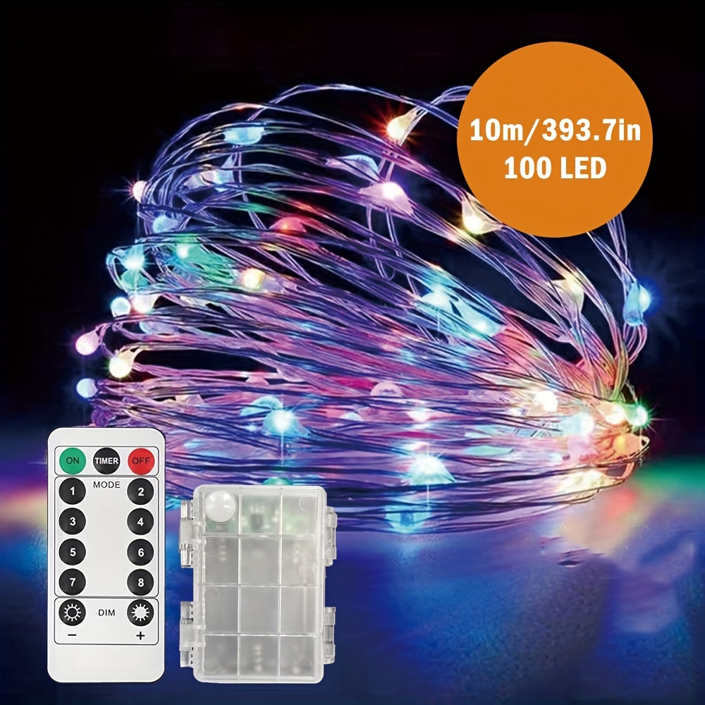 33 Feet 100 Led Fairy Lights Battery Operated with Remote Control Timer  Waterproof Copper Wire Twinkle String Lights for Bedroom Indoor, White 