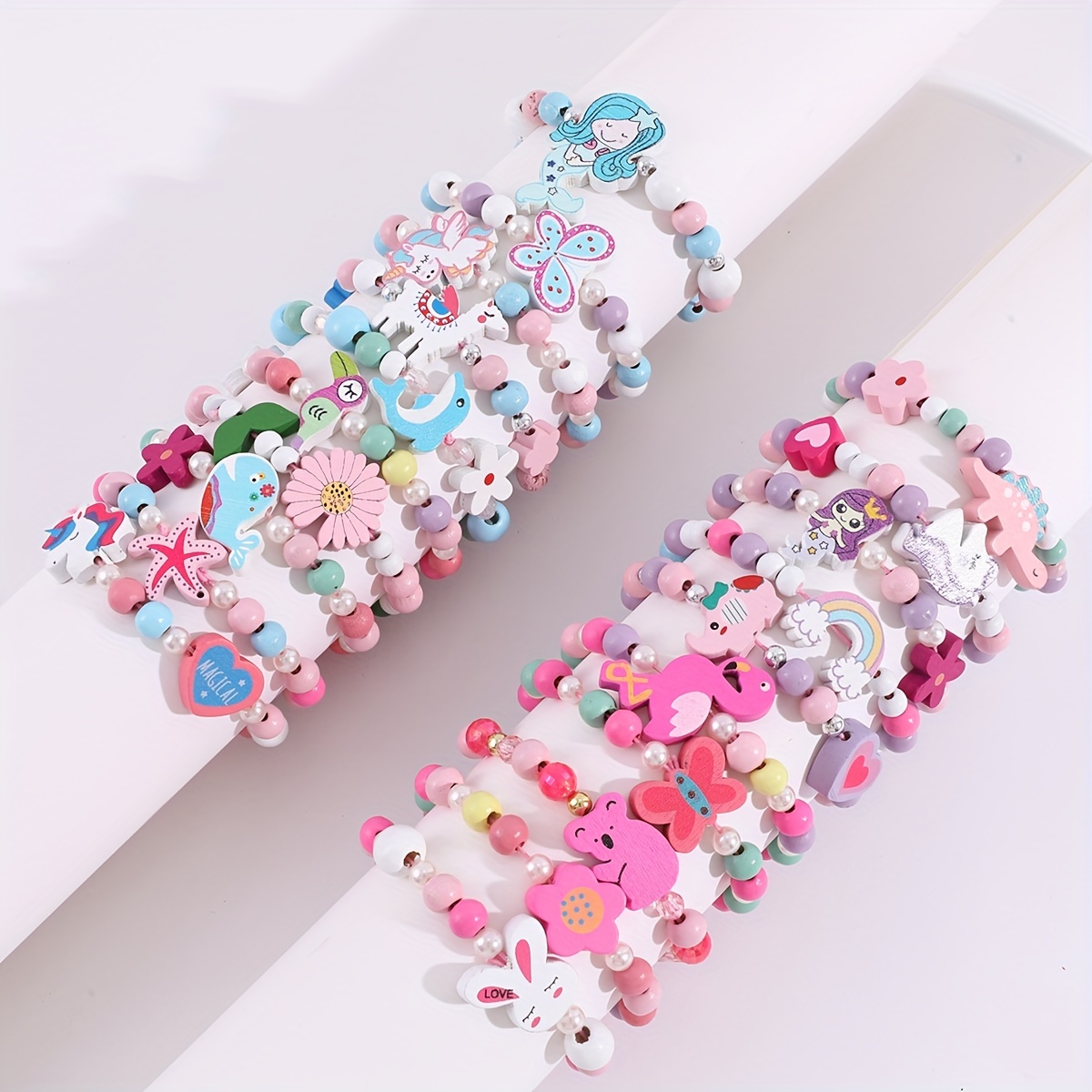 3 Unidades De Pulseras De Cuentas Coloridas Con Dije De Unicornio, Arcoíris  Y Flor De Dibujos Animados Lindos, Accesorios Decorativos Como Regalo Para