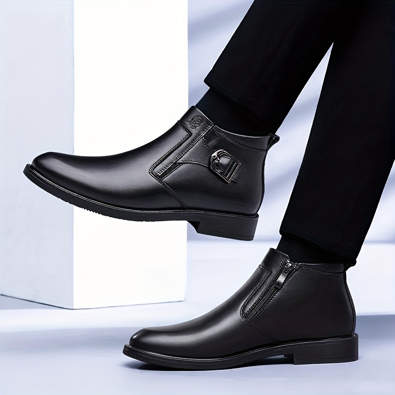 Black Leather Formal Ankle Zipped Chelsea Boots