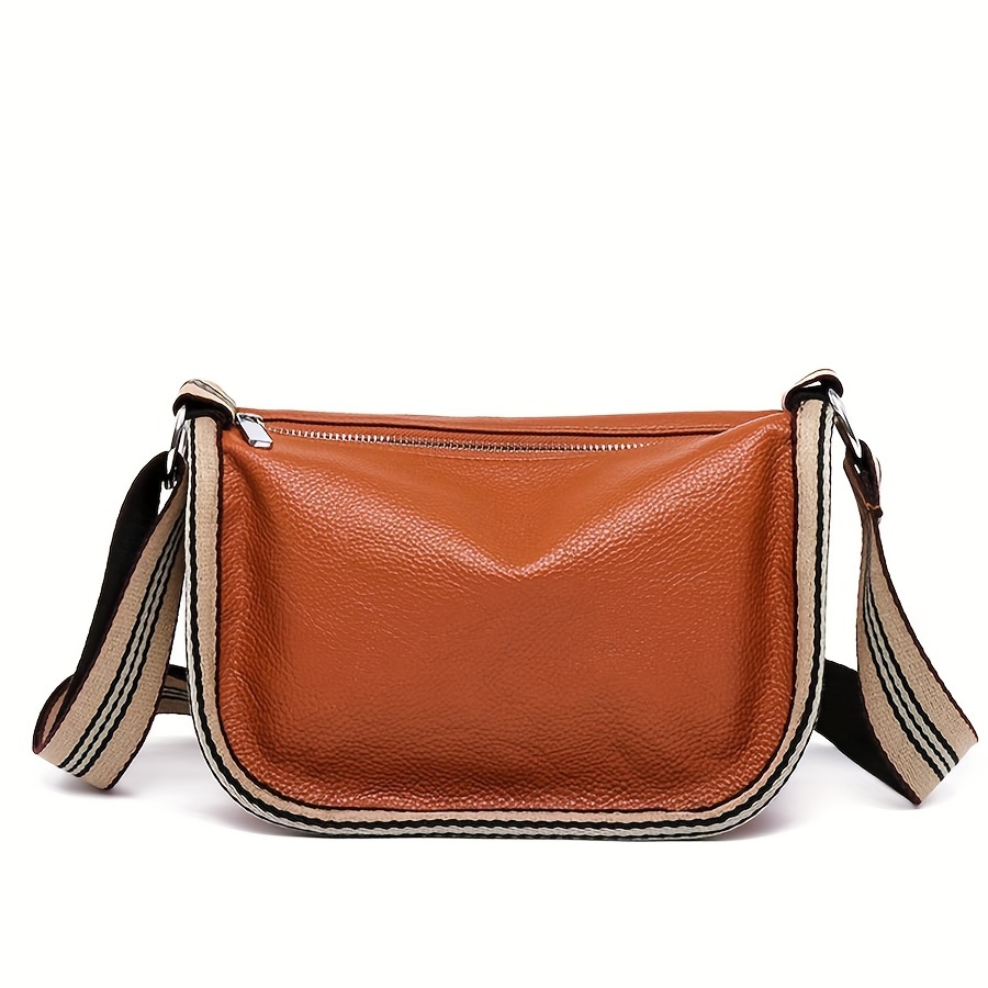 Litchi Pattern Wide Shoulder Strap Crossbody Bag, Autumn/winter