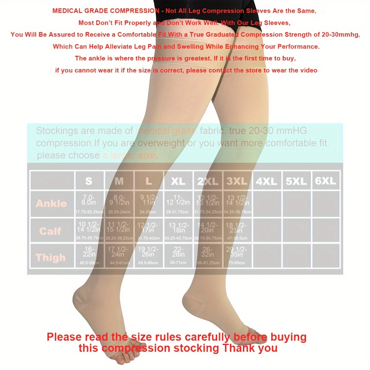Women Thigh High Compression Socks 20-30 mmgh Thick Tall Extra