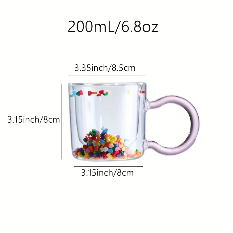 Double Wall Sweet Heart Shaped Glass Coffee Mug 8.5 Ounces, Set of