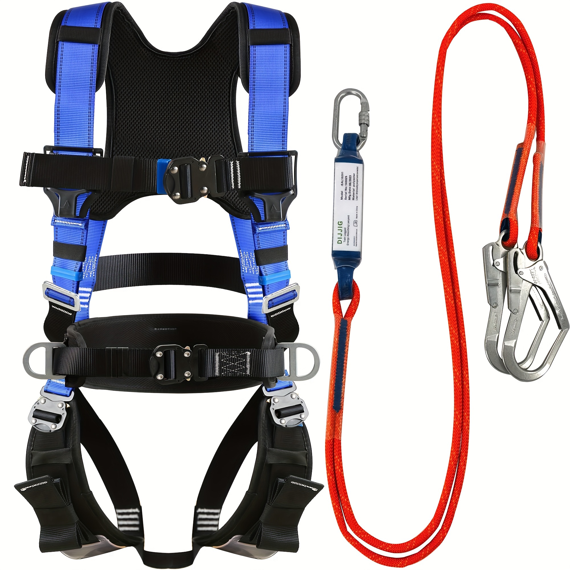 TT TRSMIMA Safety Harness Fall Protection Kit: Full Body Roofing harnesses  with Shock Absorbing Lanyard - Updated Comfortable Waist Pad : :  DIY & Tools