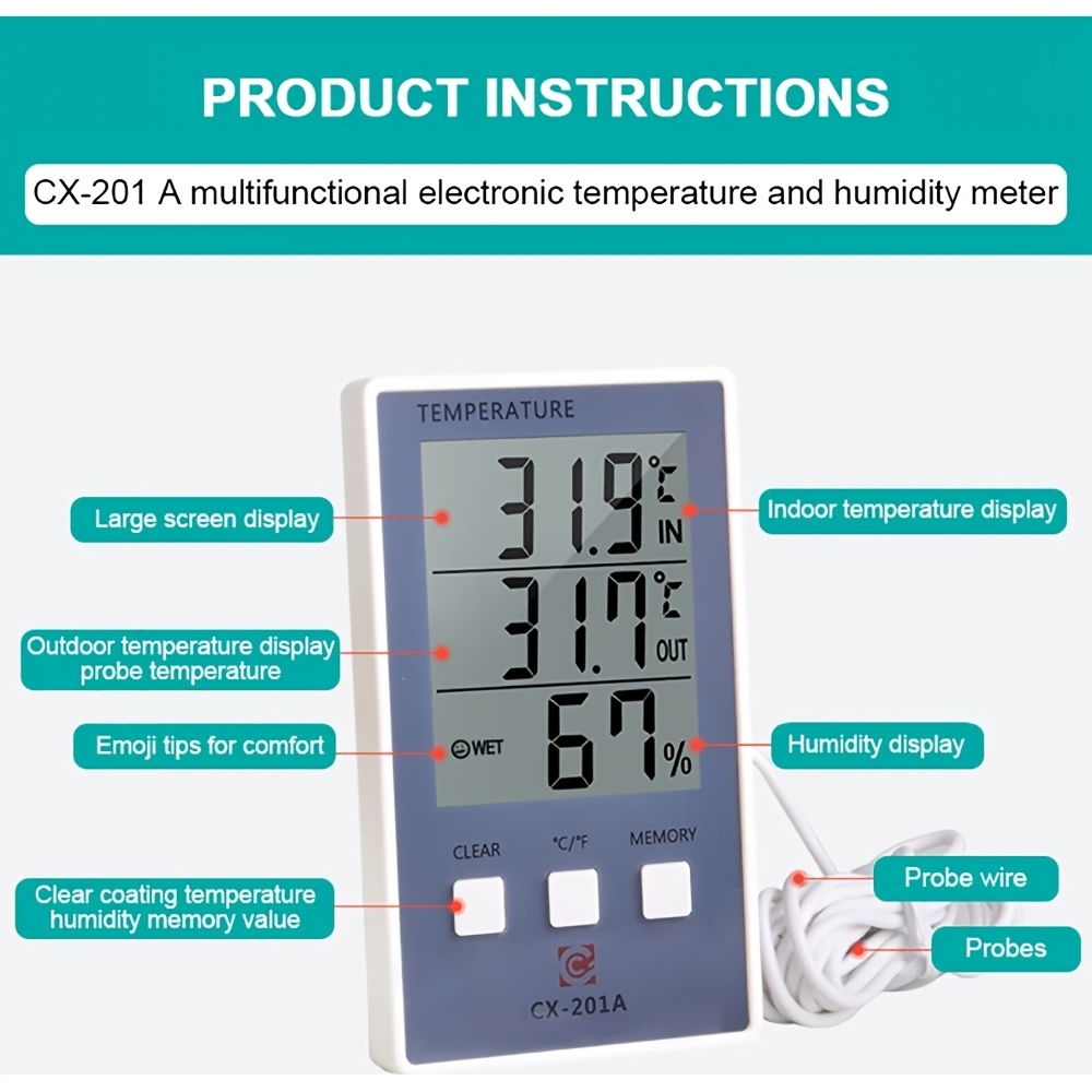 LCD Digital Thermometer Indoor Outdoor Hygrometer Temperature Meter