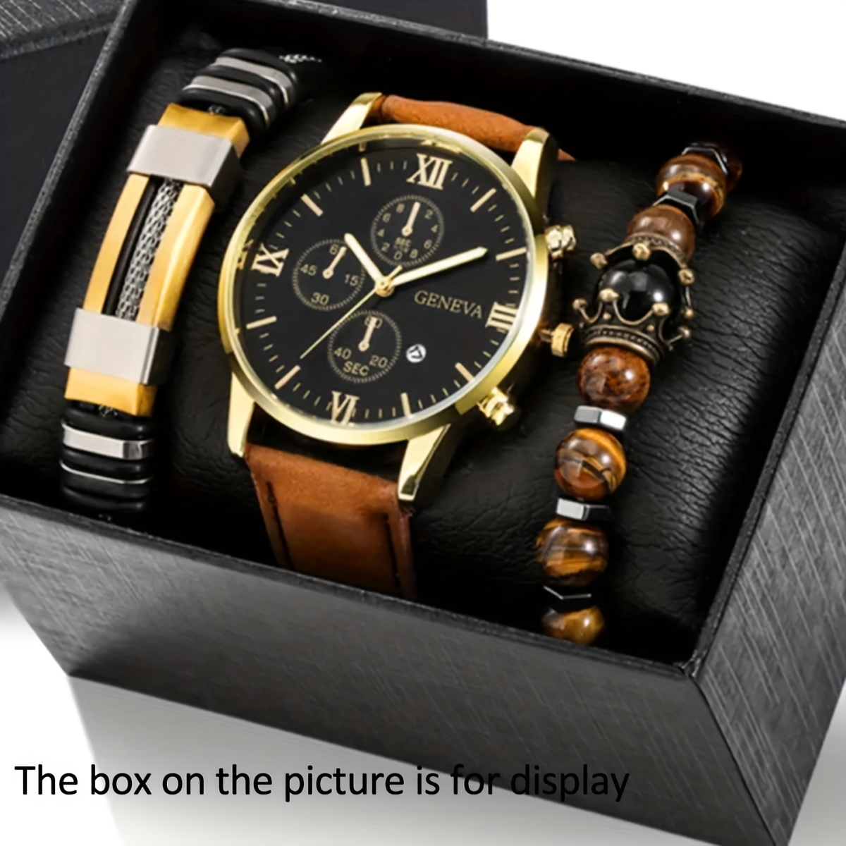 

3pcs/set Men's Casual Analog Watches And Analog Bracelets, Ideal Choice For Gifts