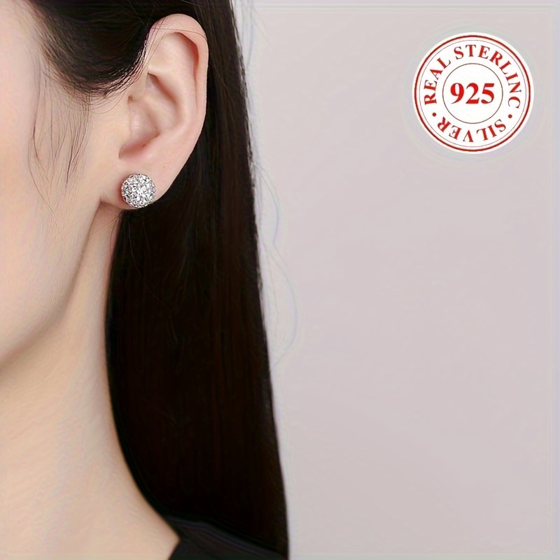 double shiny ball design 925 silver stud earrings ear jacket hypoallergenic jewelry embellished with elegant luxury style details 1