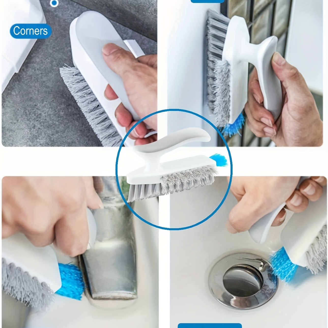 2-in-1 Bathroom & Kitchen V-shaped Seam Brush, Toilet Cleaning Floor Brush  And Tile Grout Brush With Tough S