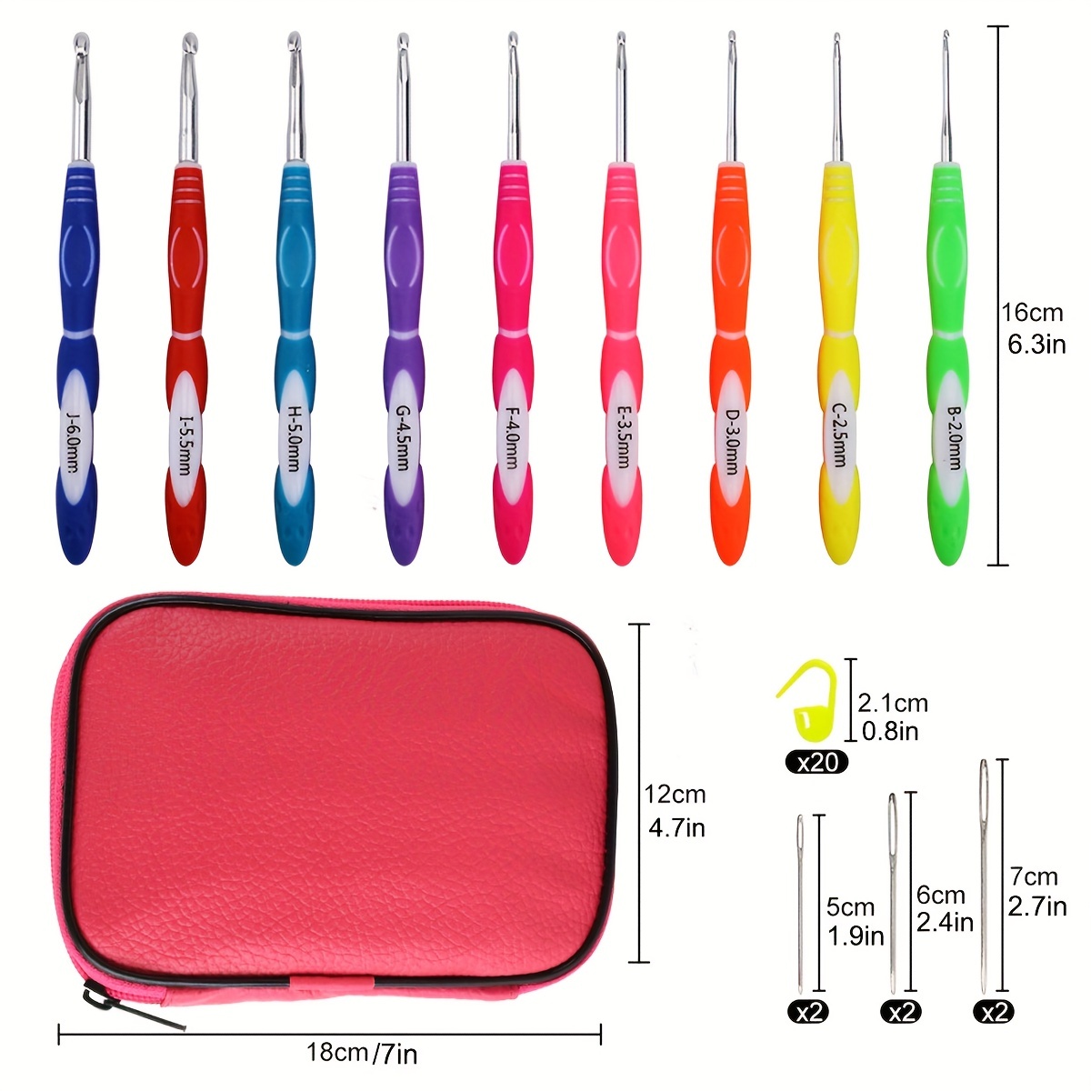 LNKOO Crochet Hook Set,8 Pcs Colorful Ergonomic Soft Rubber Comfort Grip  Crochet Knitting Needles Kit Household Tool,Extra Long Plus Knit Needles  Weave Yarn Set,Best Gift for Women 