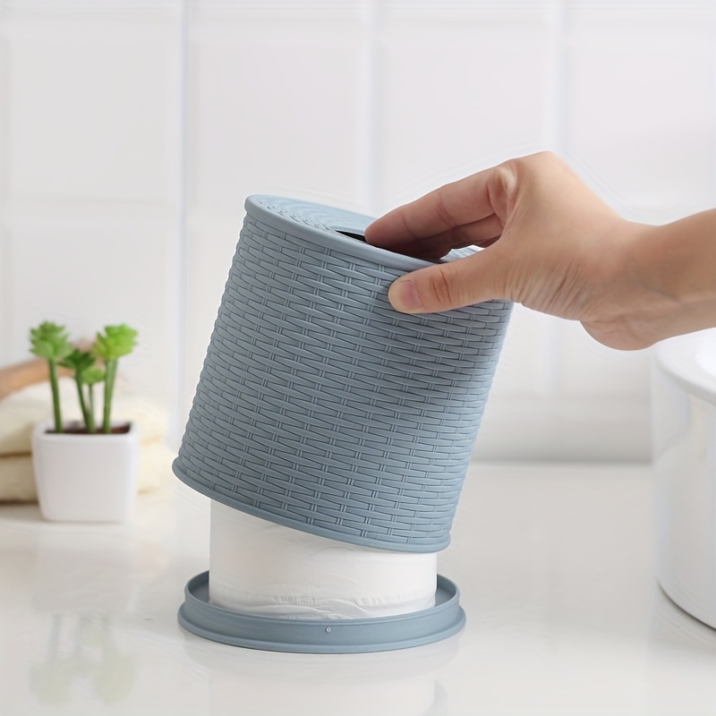 Round Rattan Tissue Box Roll Holder Toilet Paper Cover Dispenser