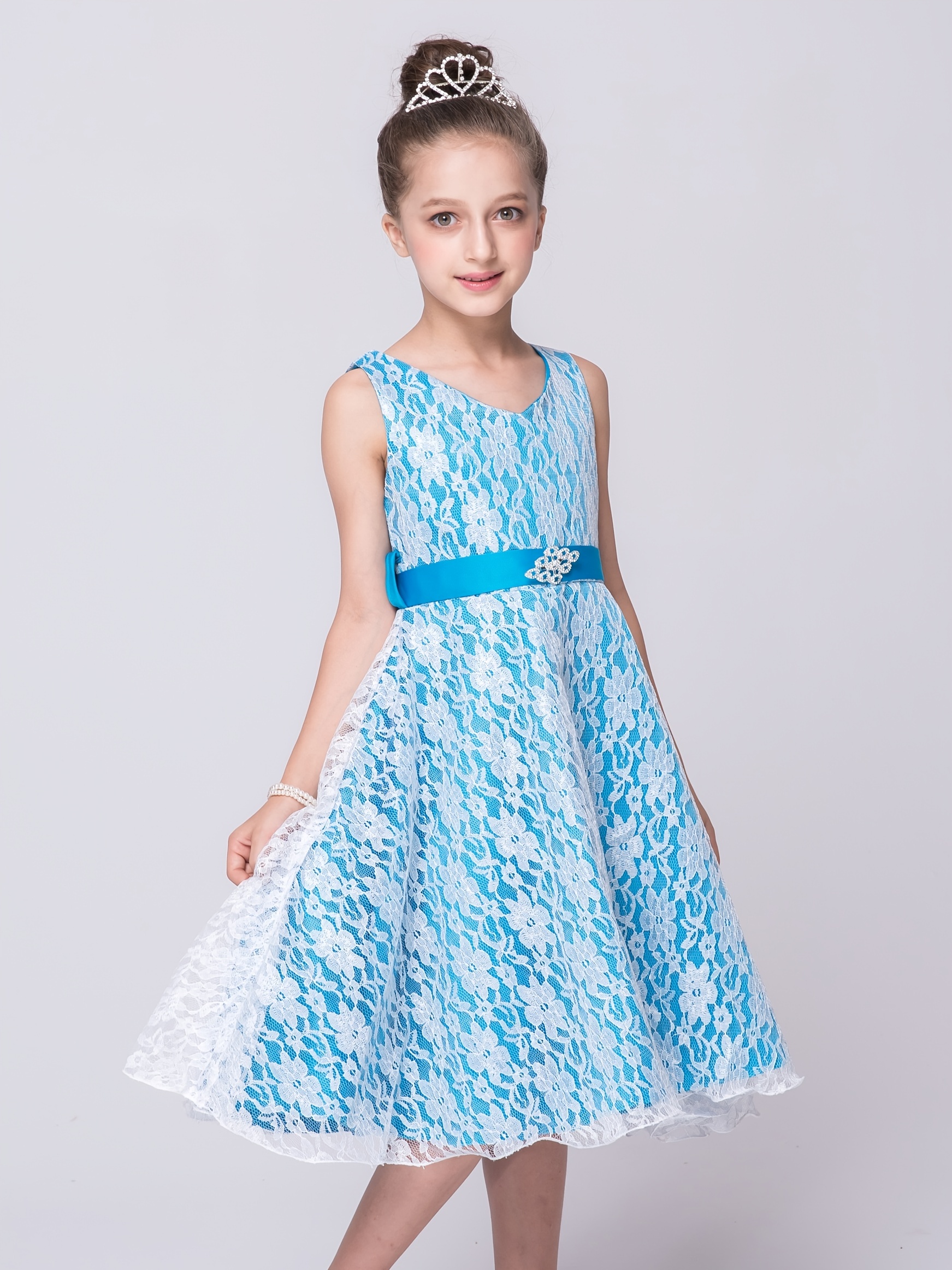 Girls Sleeveless Flowers Lace Rhinestones Puffy Princess - Temu