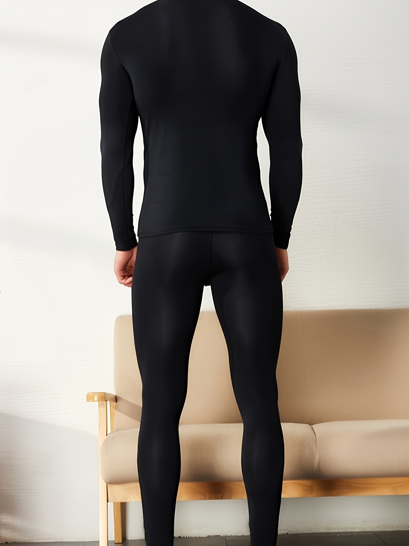 Thermal Underwear Elastic Autumn Winter Sleeve Home Office School Inner  Wear Slim Warm Tops Bottom Clothes Pants Suit for Male Man Black