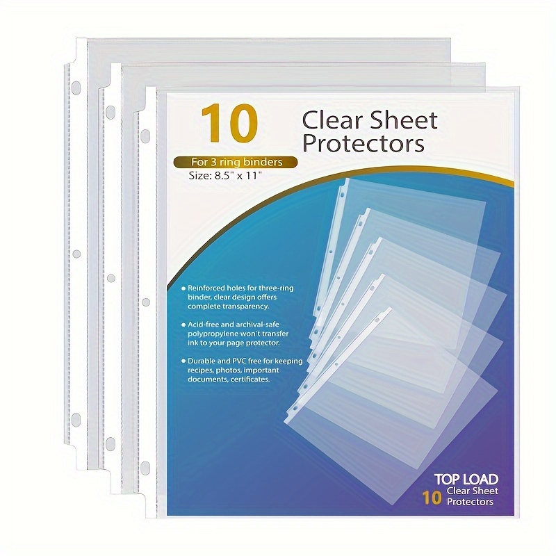 100pcs 3 Holes Loose Leaf Documents Sheet Protectors For 3 Ring