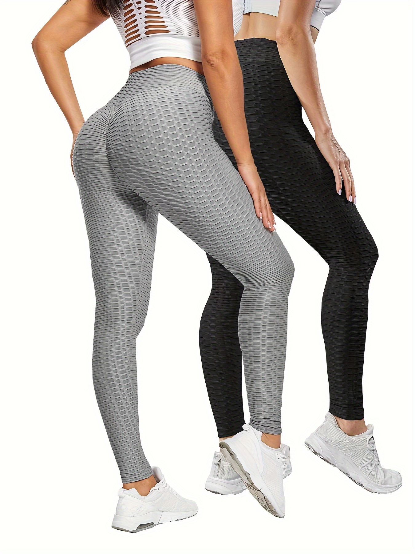 2pcs Yoga Pants Women Hip Lifting High Waist Stretch Sports Gym Pants  (Color : Grey, Size : Large)