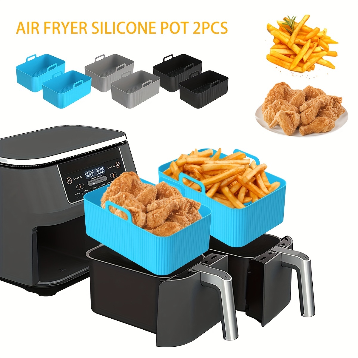 Silicone Air Fryer Basket Liners Square - 2Pcs Reusable Air Fryer Silicone  Pots