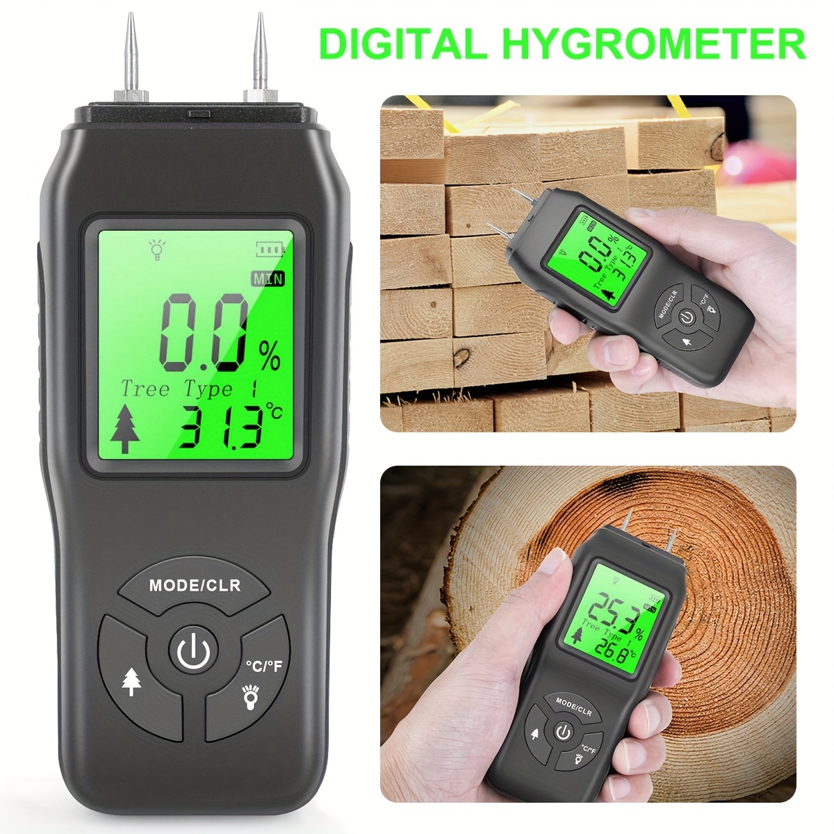 Electric Digital Moisture Meter 2 Pin Precision Moisture Tester With LCD  Display Water Leak Damp Detector Portable Humidity Tester For Wood Logs  Firew