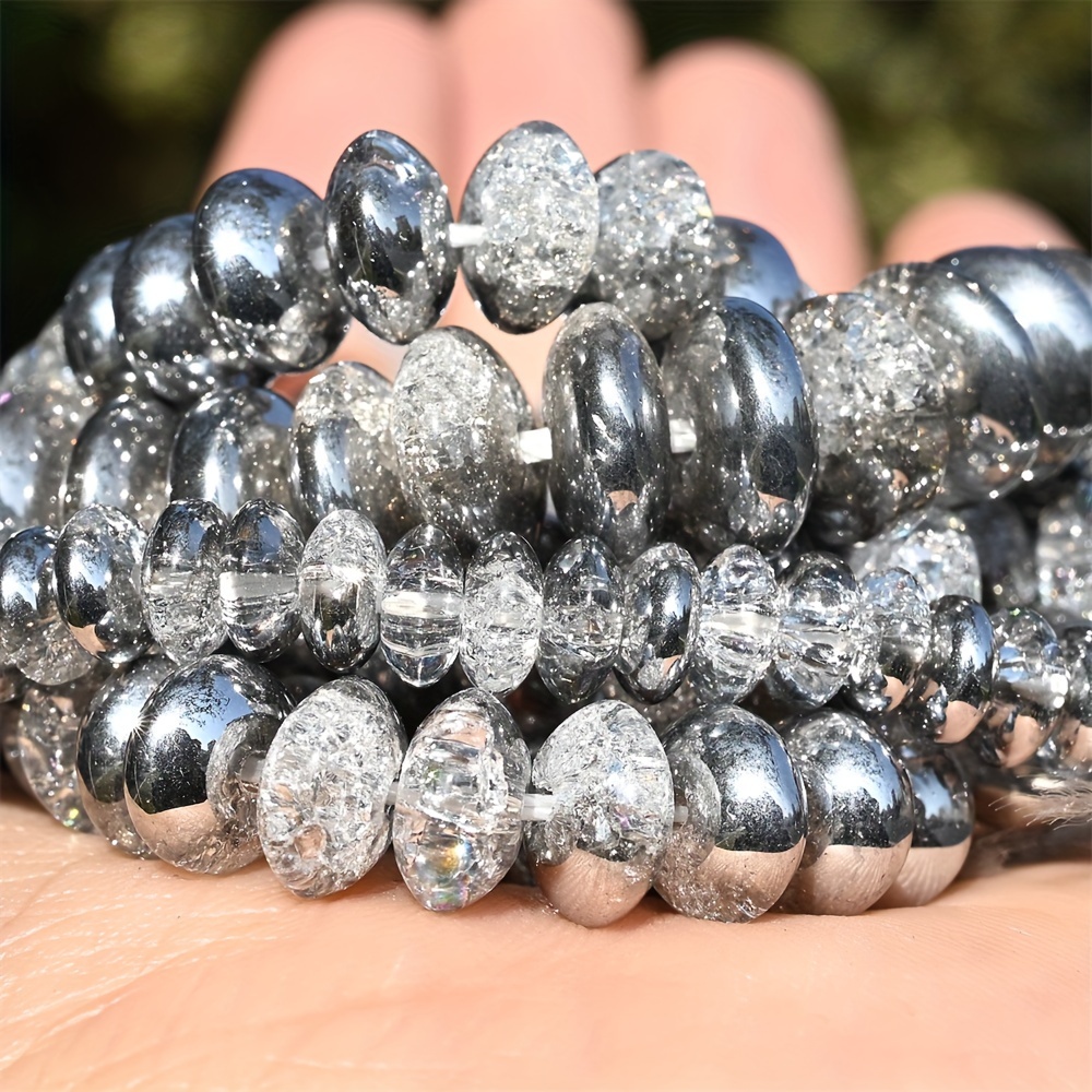 TEMU Perline in Quarzo Piatto 2D, 1 Filo, Placcatura , Perline Spaziatrici Sciolte per Creazione Gioielli, DIY Bracciali, Collane, Accessori e