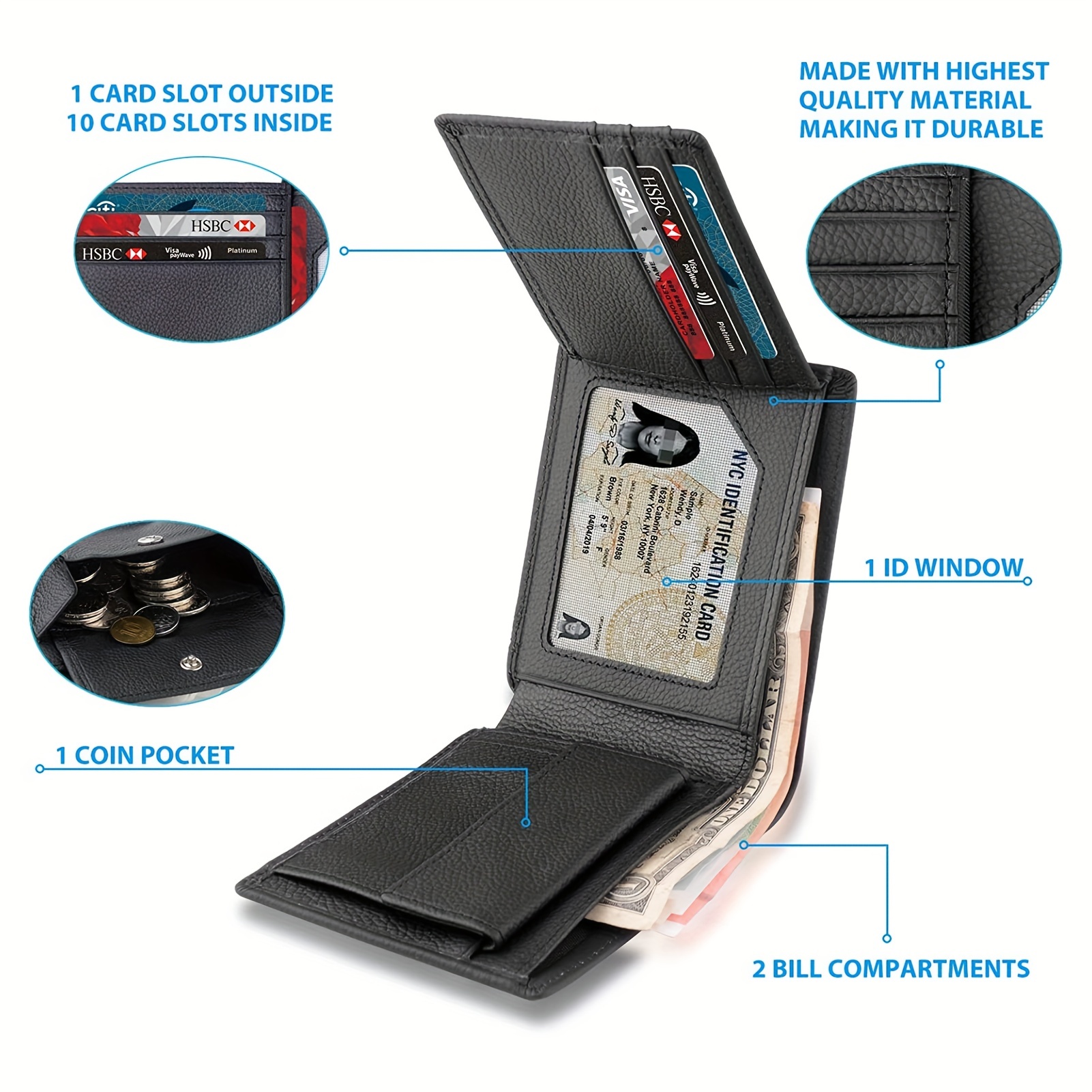 RFID Blocking Trifold Wallet Leather