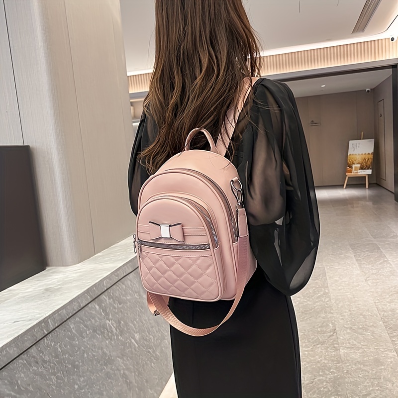 Quilted Bow Decor Large Capacity Backpack