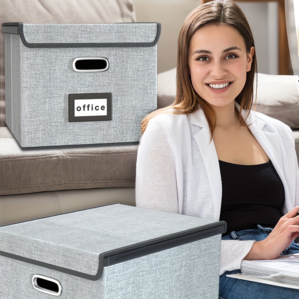 Collapsible Linen File Box Organizer with Lid