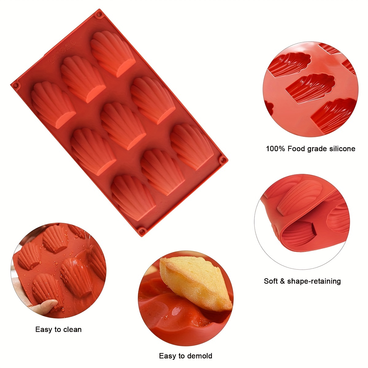 Red Silicone Madeleine Pan Cookie Mold Cavity Cake Chocolate Mold Set of 2  - New