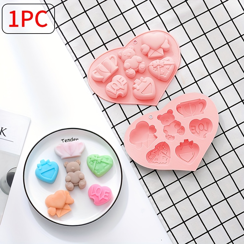 3D Heart Shape 6 Cavities Silicone Cake Mold, Chocolate Mold For Home  Kitchen DIY Baking