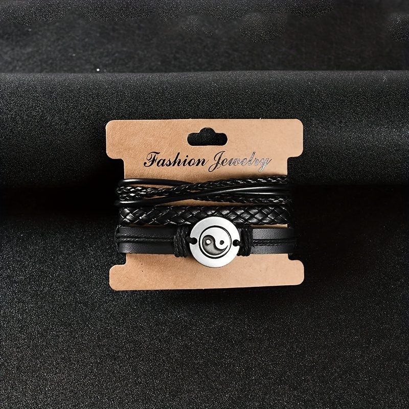 Men's Leather Bracelet Set Retro Braided Bangle