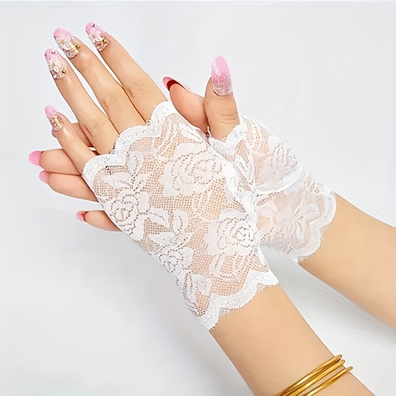 womens lace gloves short half fingerless gloves outdoor driving sun protection gloves breathable wedding bridal gloves
