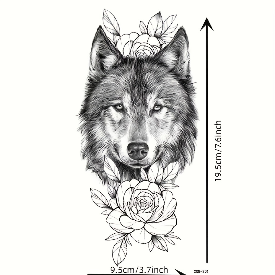 Wolf Head Flower Tattoo Sticker Waterproof Temporary Arm Body Sticker