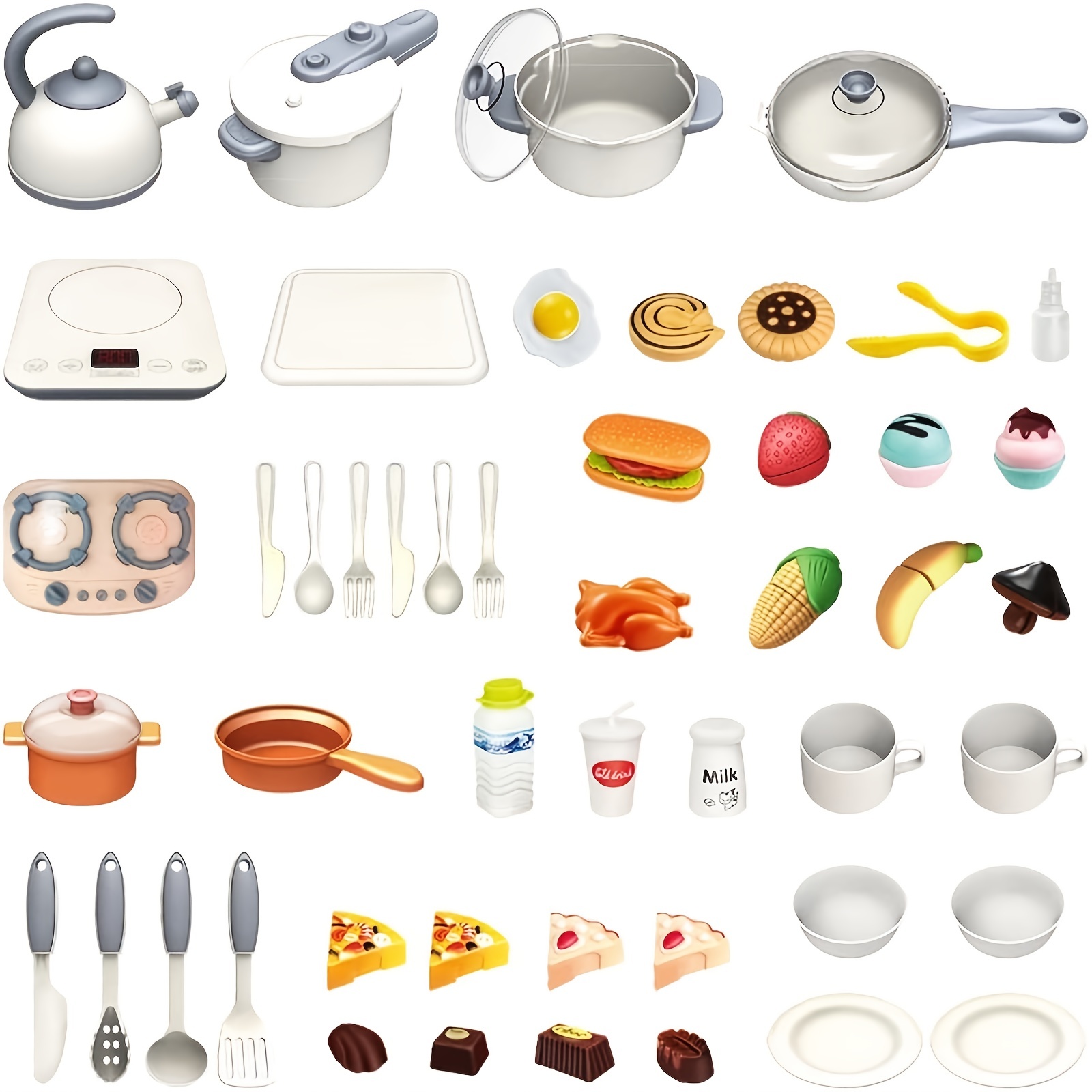 Juego de juguetes de cocina para niños: Theefun 45 piezas de juego de  cocina de simulación con olla de presión de plástico, sartén, utensilios de