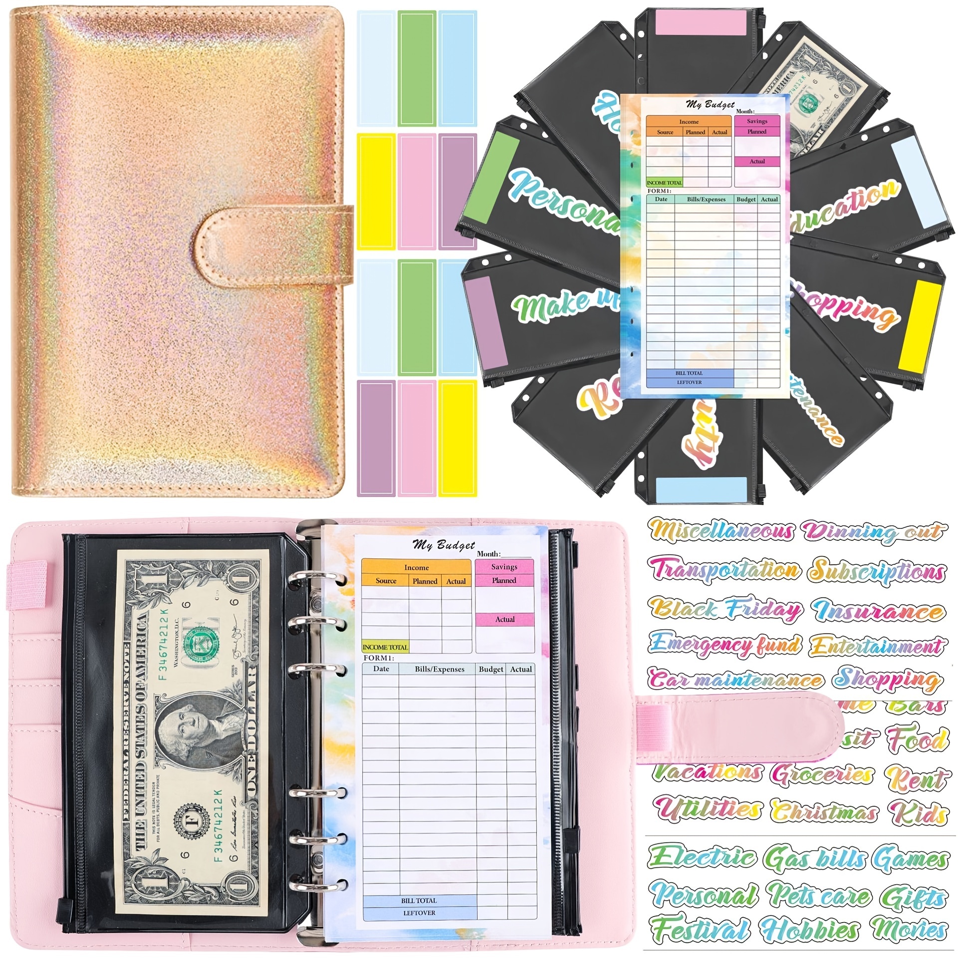 Money Organizer A6 Glitter Budget Binder Planner School - Temu