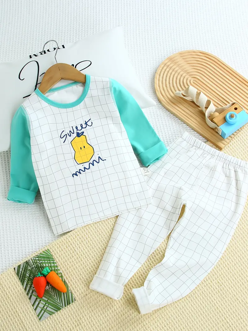 Pijamas para bebés pequeños, conjunto familiar, bloque de Color, cuello  redondo, Top de manga larga y pantalones a cuadros, conjunto para niños y  niña