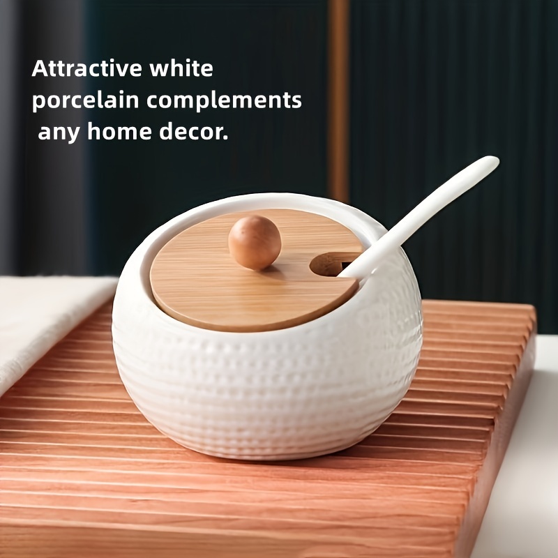 White Ceramic Condiment Snack Bowl Set with Glass Lids and Bamboo Serving  Tray