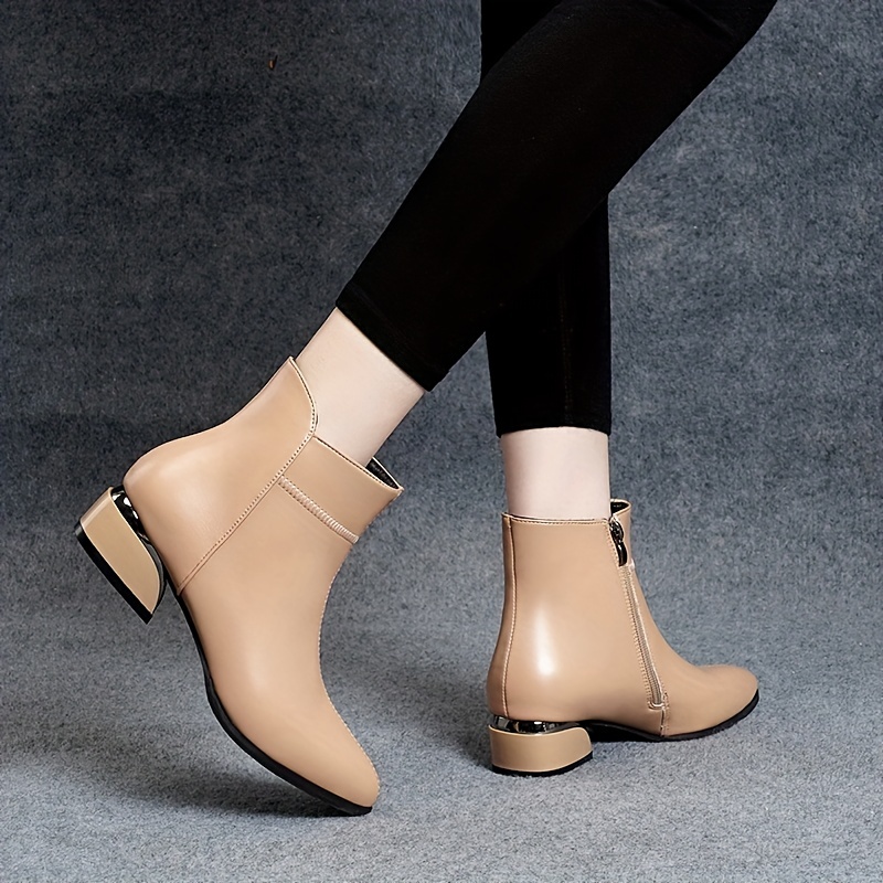 womens classic chunky low heel boots trendy pointed toe side