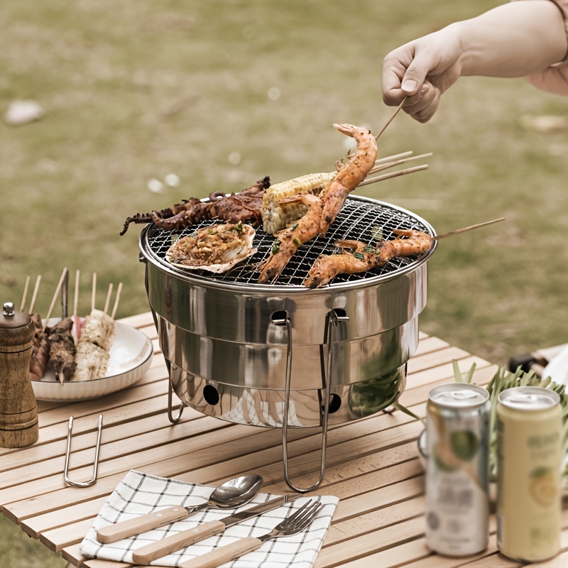 Stainless Steel Foldable Charcoal BBQ Grill Set, Outdoor Thickening Barbecue  Rack, Portable Folding Camping Picnic Tool BBQ - AliExpress