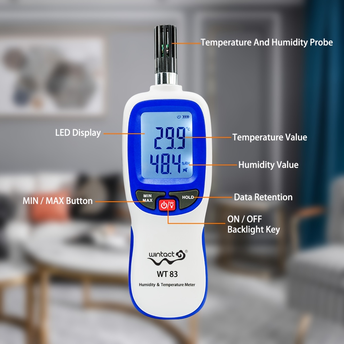 Wintact Digital Thermometer Hygrometer, Temperature Humidity Monitor Meter  for Indoor Outdoor Home, Bedroom, Baby Room, Office, Greenhouse, Cellar