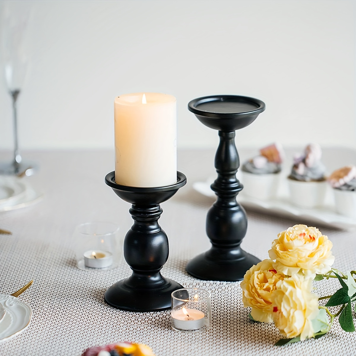 Matte Black Candle Holders Set of 3 - Metal Candle Holders for Pillar  Candles - 3 Pillar Candle Holder Centerpiece - Pillar Candle Holders for  Table 