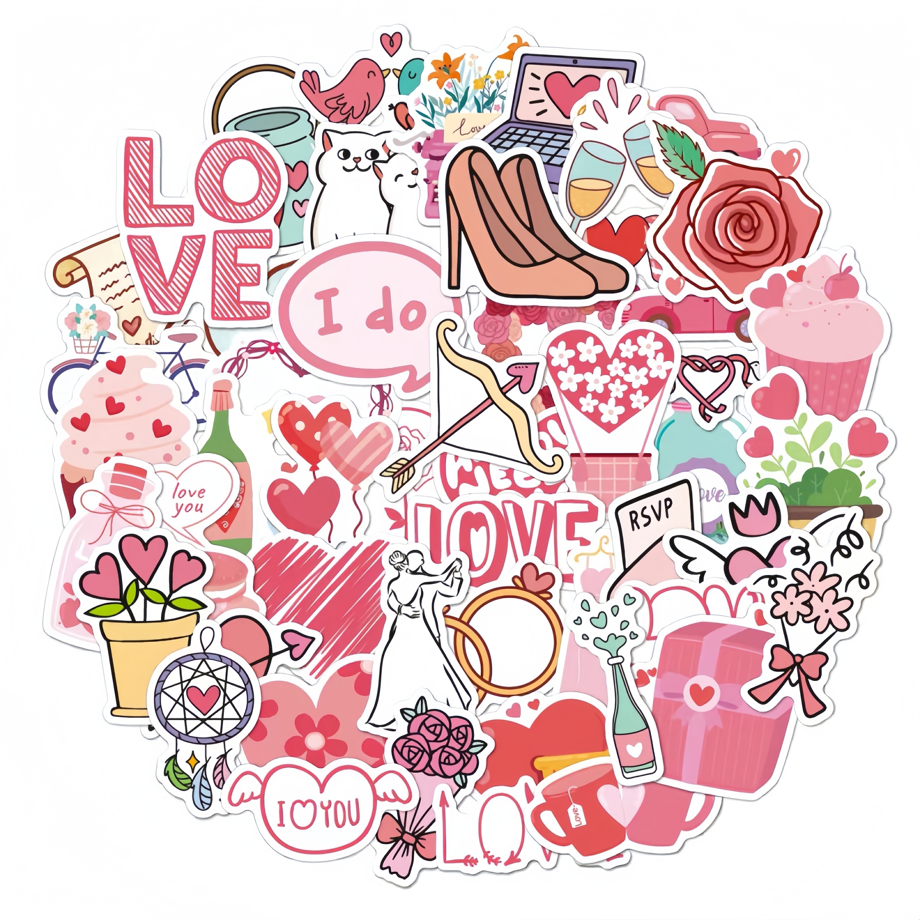 58pcs Original Pink Heart Stickers For Korean Style And Cute Journal, Phone  Or Tablet Decoration