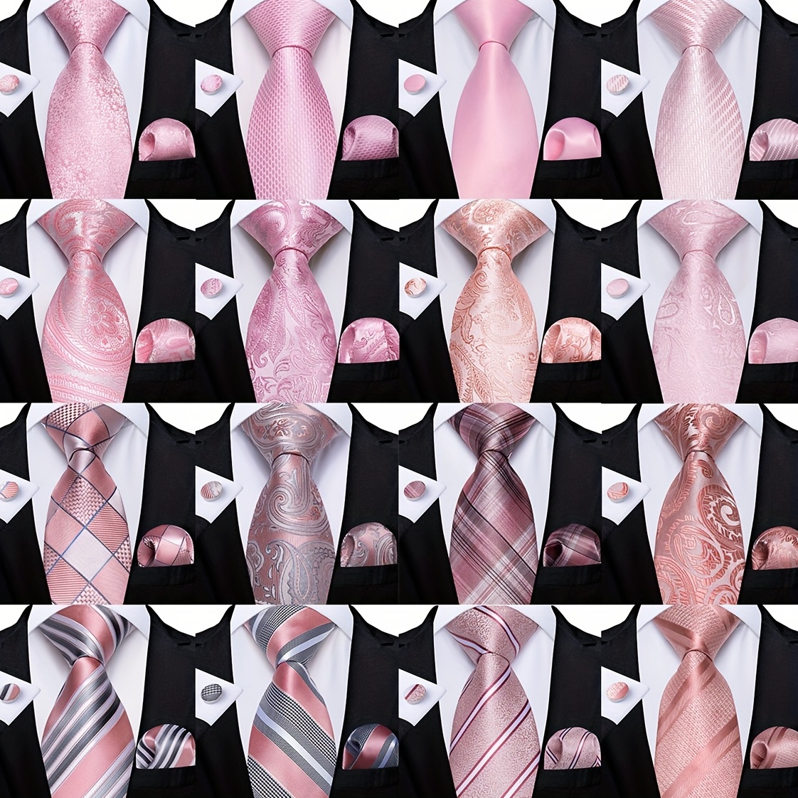 Men's Pink Pattern Tie Set Wedding Accessories