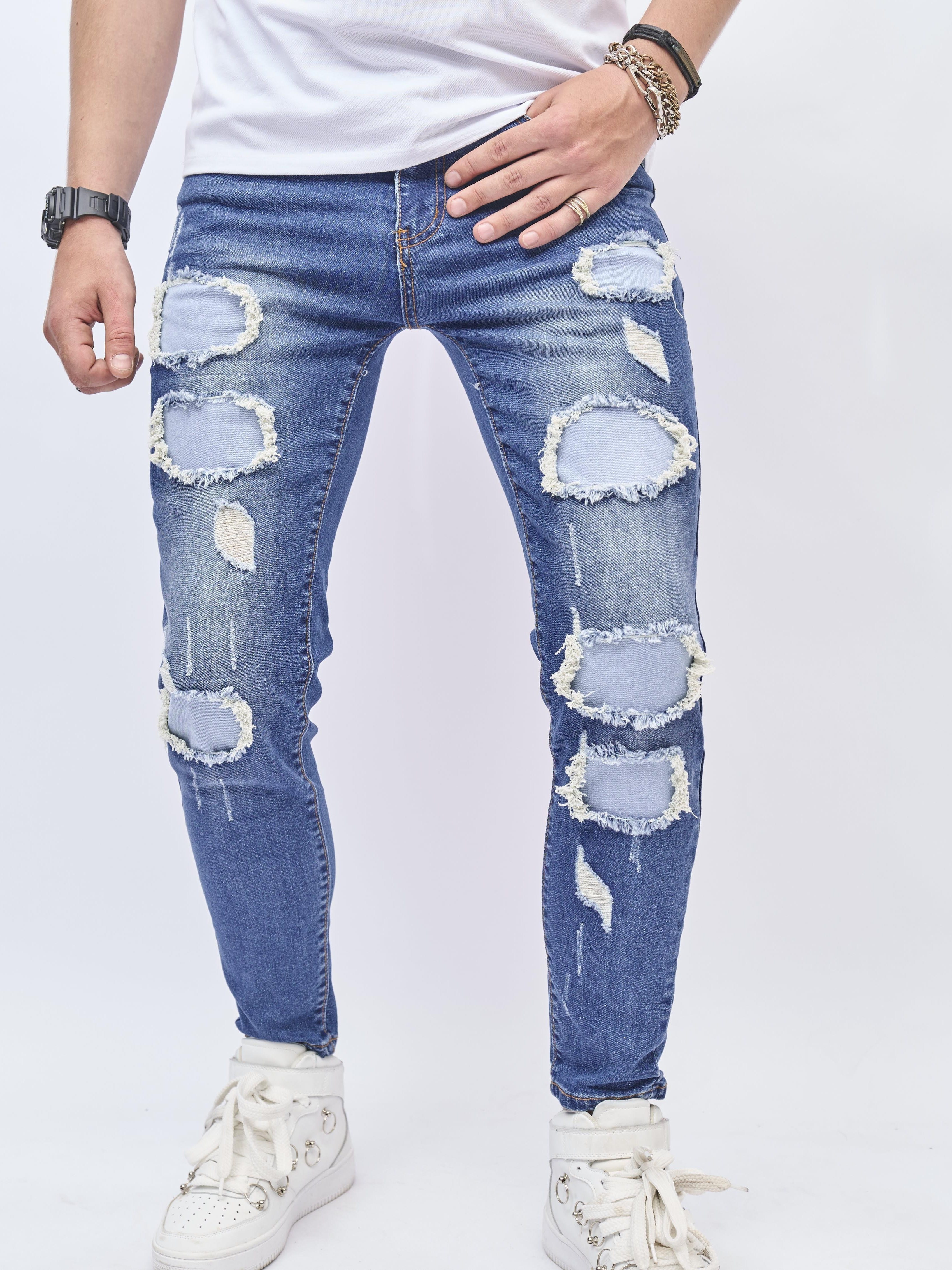 Slim Fit Cargo Jeans, Men's Casual Street Style Flap Pocket Slightly  Stretch Tie Dye Denim Pants For Spring Fall - Temu